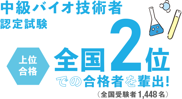 中級バイオ技術者認定試験上位合格全国2位での合格者を輩出(全国受験者1448名)