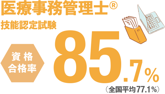 医療事務管理士Ⓡ技能認定試験 資格合格率85.7%(全国平均77.1%)